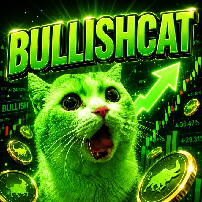 BullishCat riding a bull made of green candles